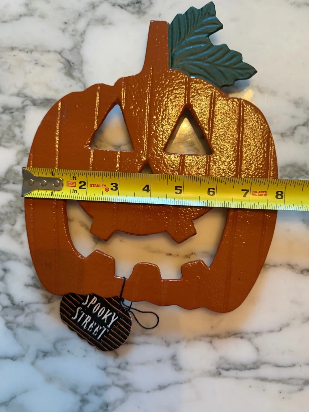 NWT Spooky Street rustic painted metal Jack O Lantern orange pumpkin trivet